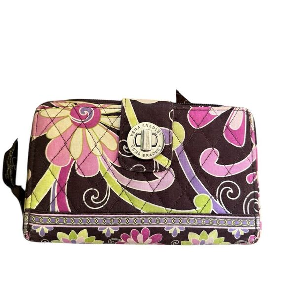 VERA BRADLEY RETIRED Purple Punch Turn Lock Wallet Clutch Zip Around - Picture 1 of 9
